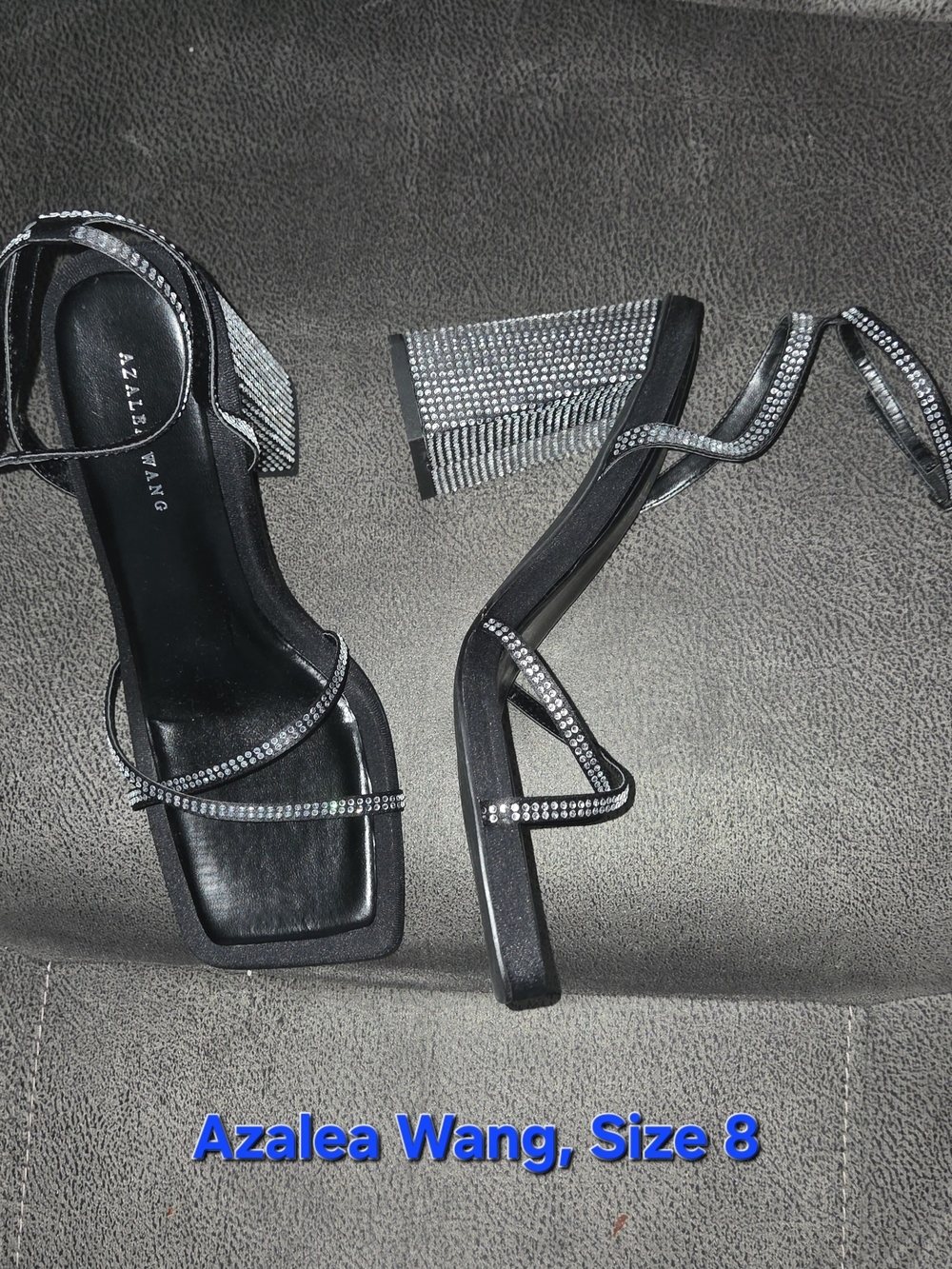 Azalea Wang Rhinestone Block Heel Sandals, Size 8
